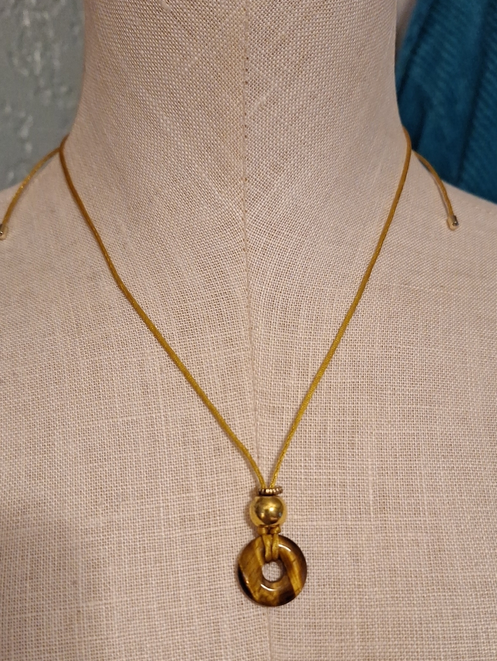 Tiger Eye Pendant Satin Cord Necklace